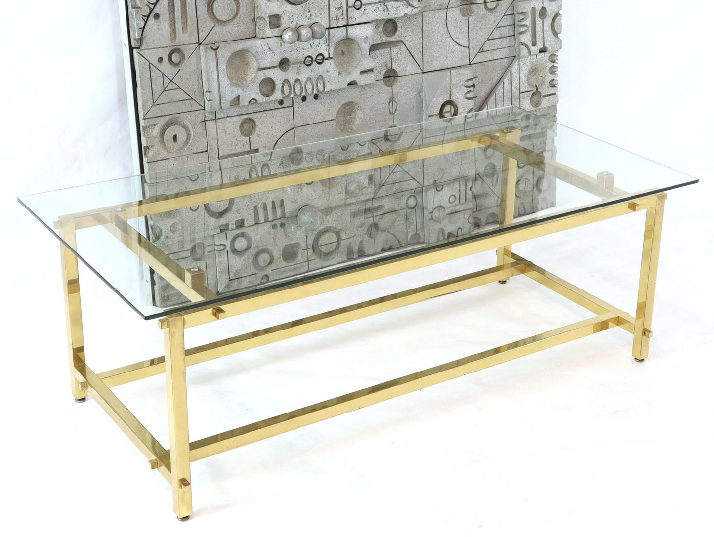 Square Solid Brass Profile Architectural Base Rectangular Coffee Table