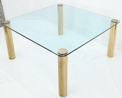 Large Square Thick Glass Top Dining Table on Brass Cylinder Legs