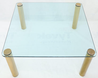 Large Square Thick Glass Top Dining Table on Brass Cylinder Legs