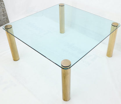 Large Square Thick Glass Top Dining Table on Brass Cylinder Legs