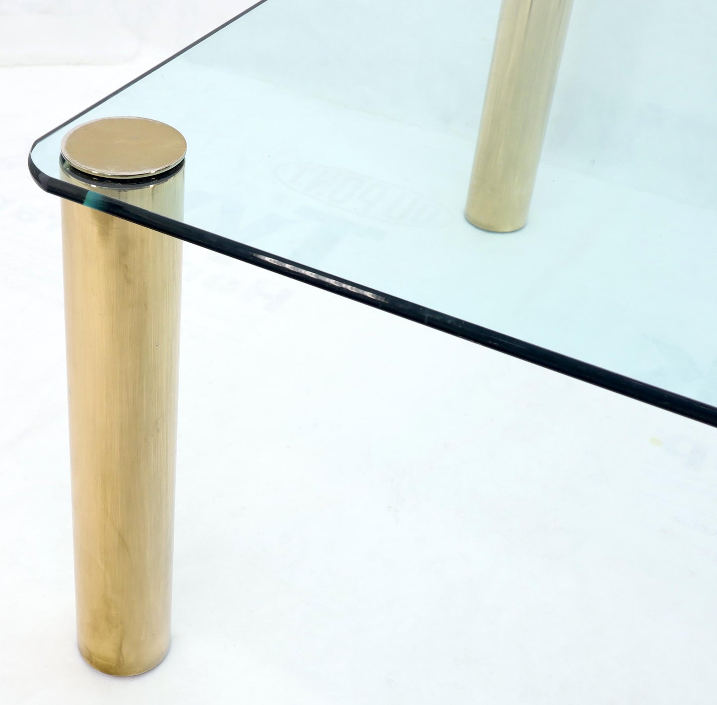 Large Square Thick Glass Top Dining Table on Brass Cylinder Legs