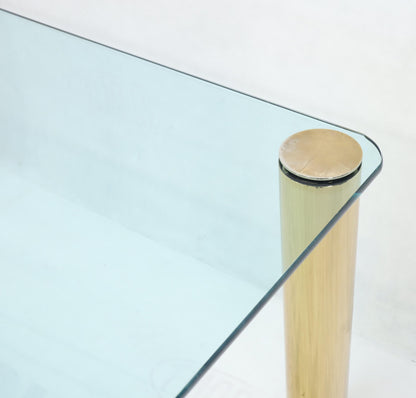 Large Square Thick Glass Top Dining Table on Brass Cylinder Legs