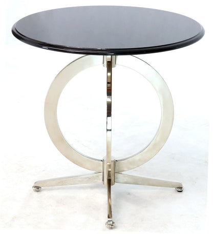 Heavy Gage Chrome Plated Steel Base Marble Top Round Gueridon  Cafe Table Stand