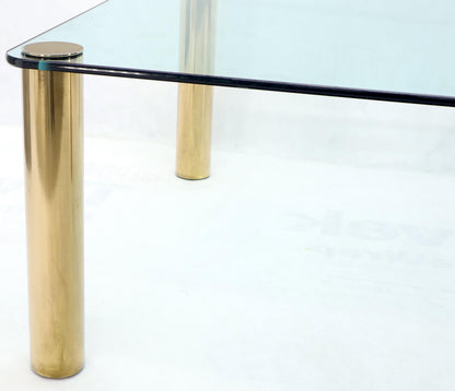 Large Square Thick Glass Top Dining Table on Brass Cylinder Legs