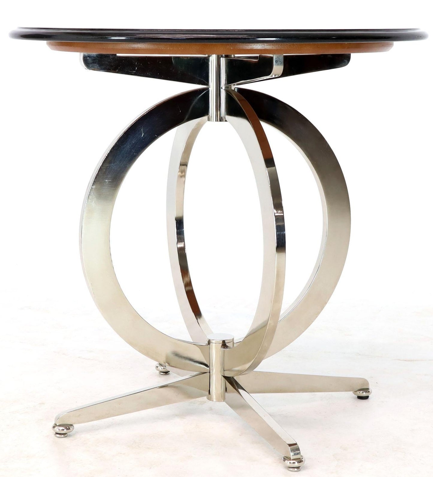 Heavy Gage Chrome Plated Steel Base Marble Top Round Gueridon  Cafe Table Stand