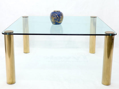 Large Square Thick Glass Top Dining Table on Brass Cylinder Legs