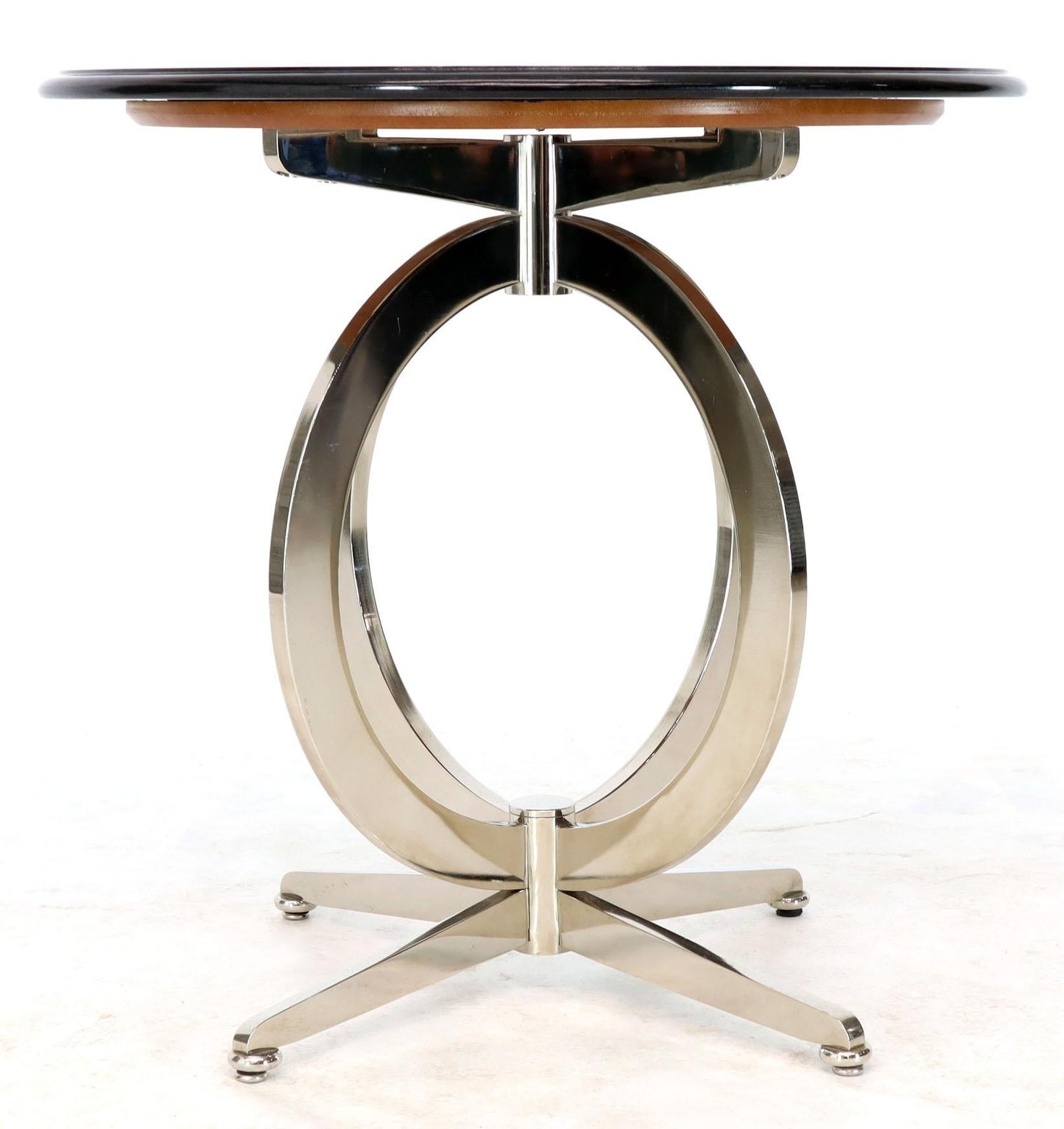 Heavy Gage Chrome Plated Steel Base Marble Top Round Gueridon  Cafe Table Stand