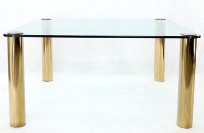 Large Square Thick Glass Top Dining Table on Brass Cylinder Legs