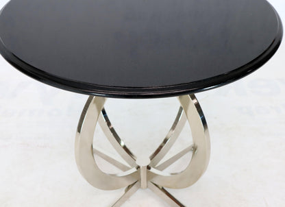 Heavy Gage Chrome Plated Steel Base Marble Top Round Gueridon  Cafe Table Stand