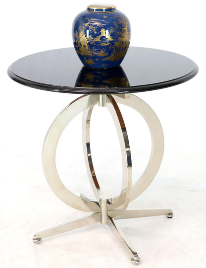 Heavy Gage Chrome Plated Steel Base Marble Top Round Gueridon  Cafe Table Stand