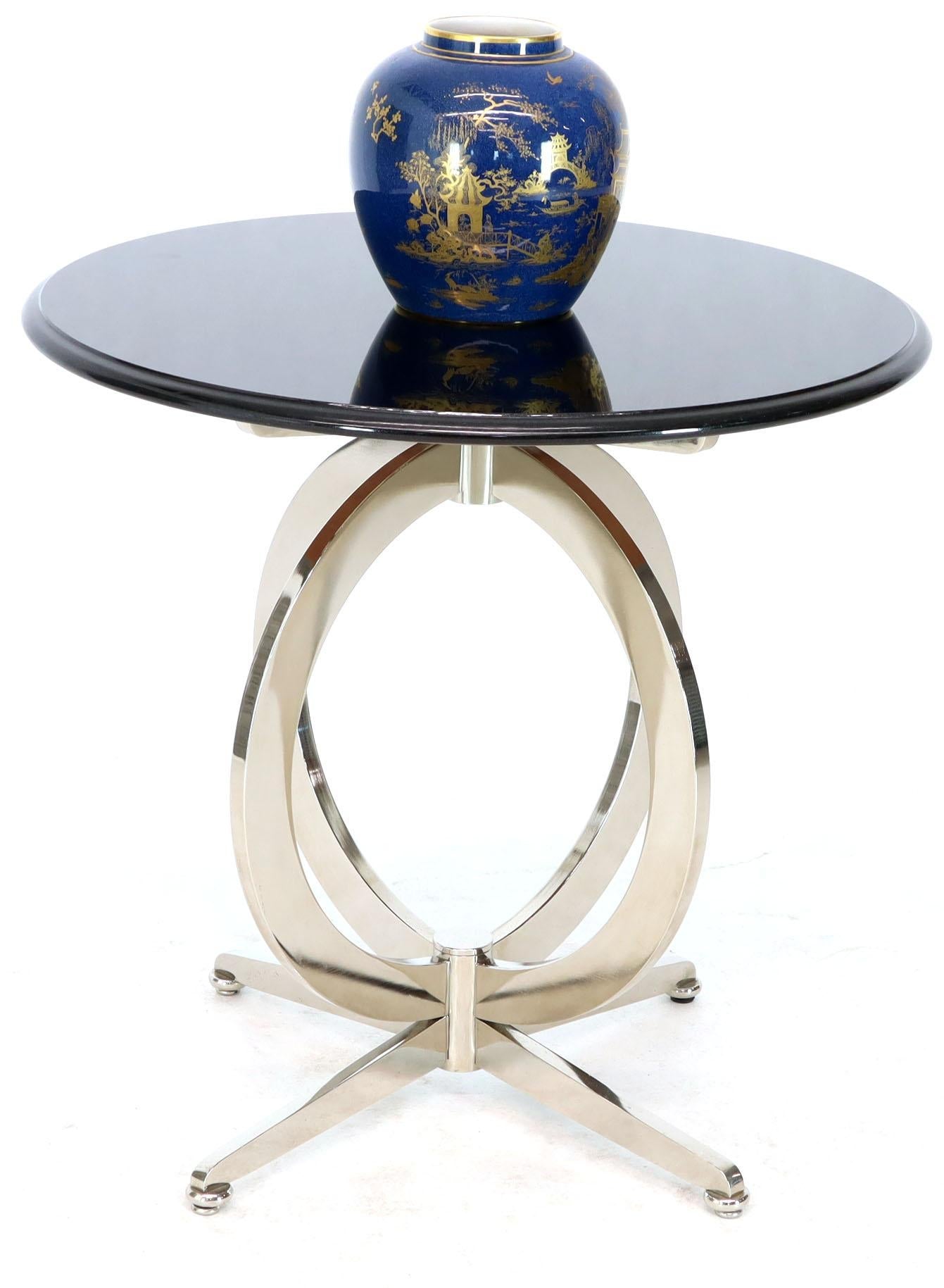 Heavy Gage Chrome Plated Steel Base Marble Top Round Gueridon  Cafe Table Stand