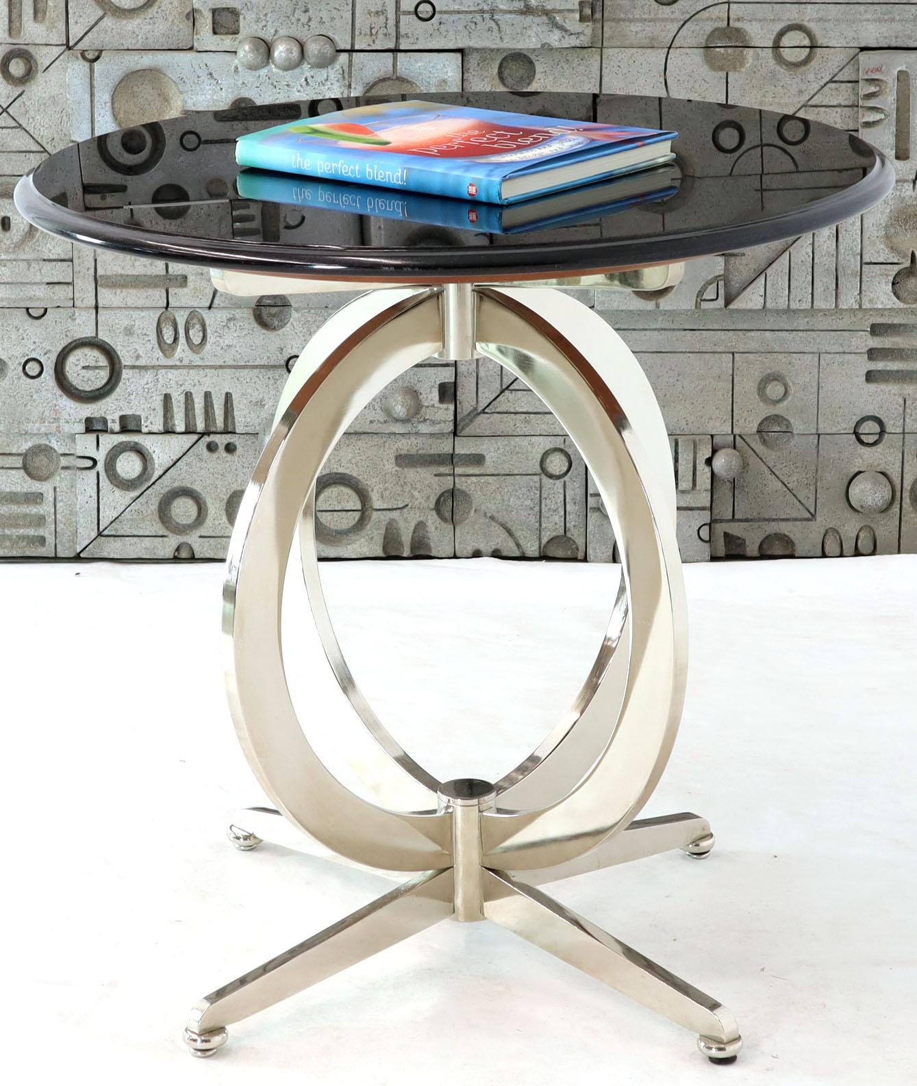 Heavy Gage Chrome Plated Steel Base Marble Top Round Gueridon  Cafe Table Stand