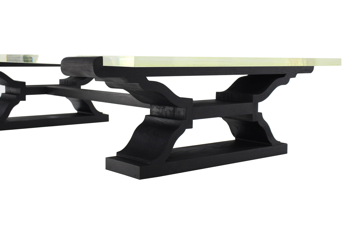 Very Large Heavy Ebonized Base Lucite Top Coffee Table