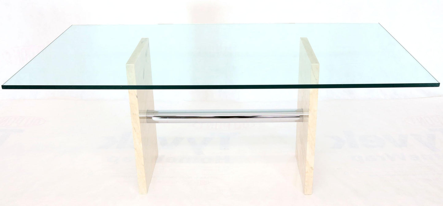 Glass Top Marble and Chrome Base Rectangular Dining Conference Table