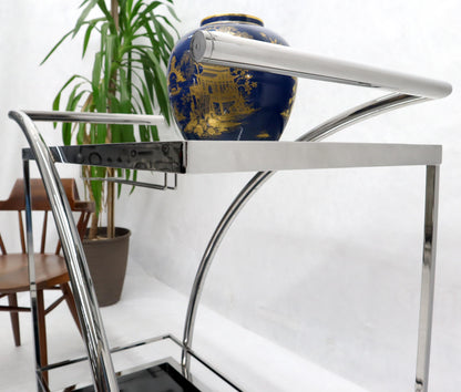 Chrome & Smoked Glass Mid-Century Modern Rolling Serving Cart Bar