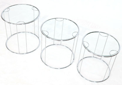 Pair of Round Chrome and Glass Nesting Side End Table 6 Pieces Set