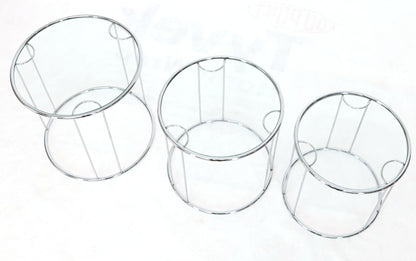 Pair of Round Chrome and Glass Nesting Side End Table 6 Pieces Set