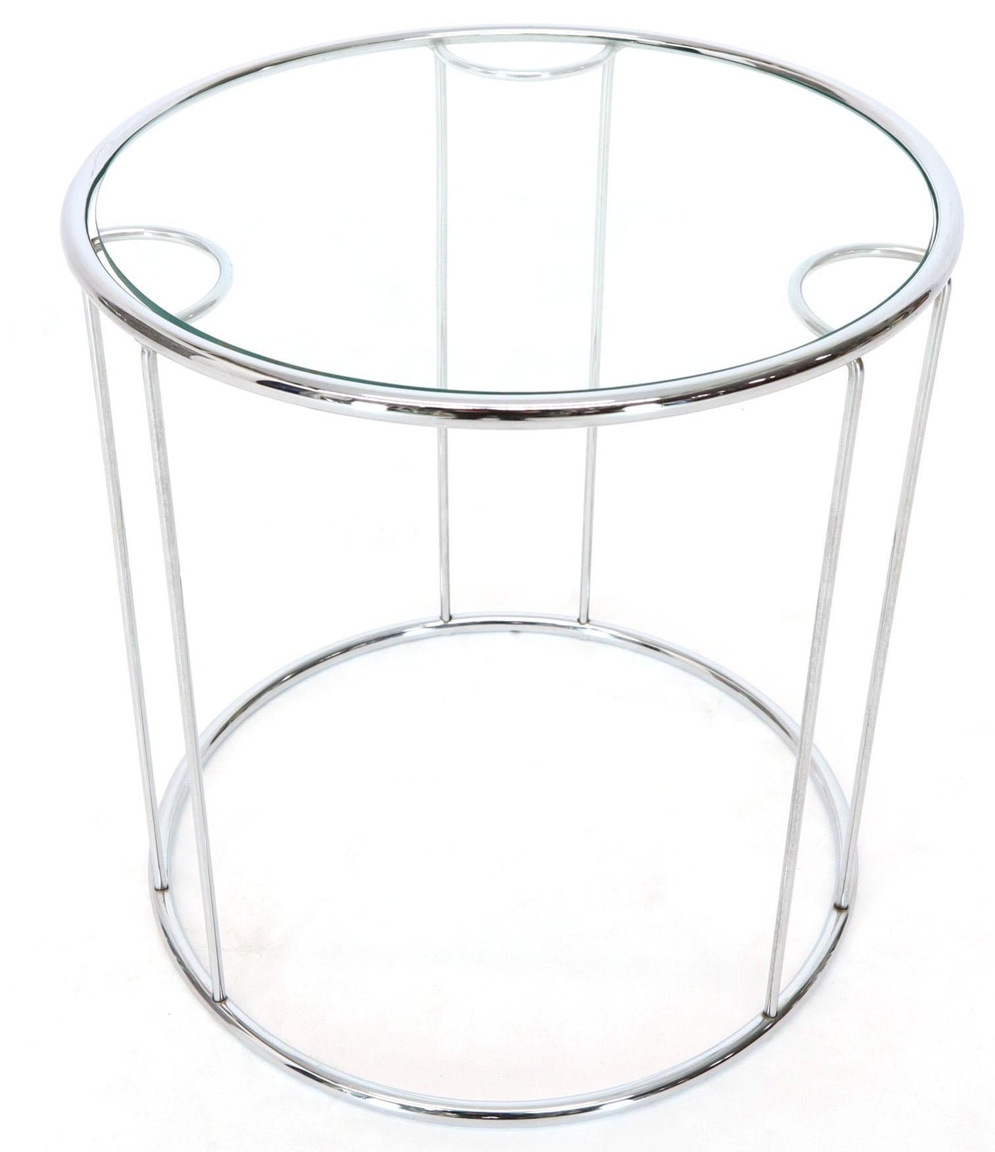 Pair of Round Chrome and Glass Nesting Side End Table 6 Pieces Set