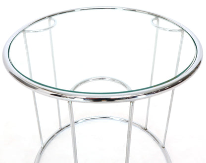 Pair of Round Chrome and Glass Nesting Side End Table 6 Pieces Set