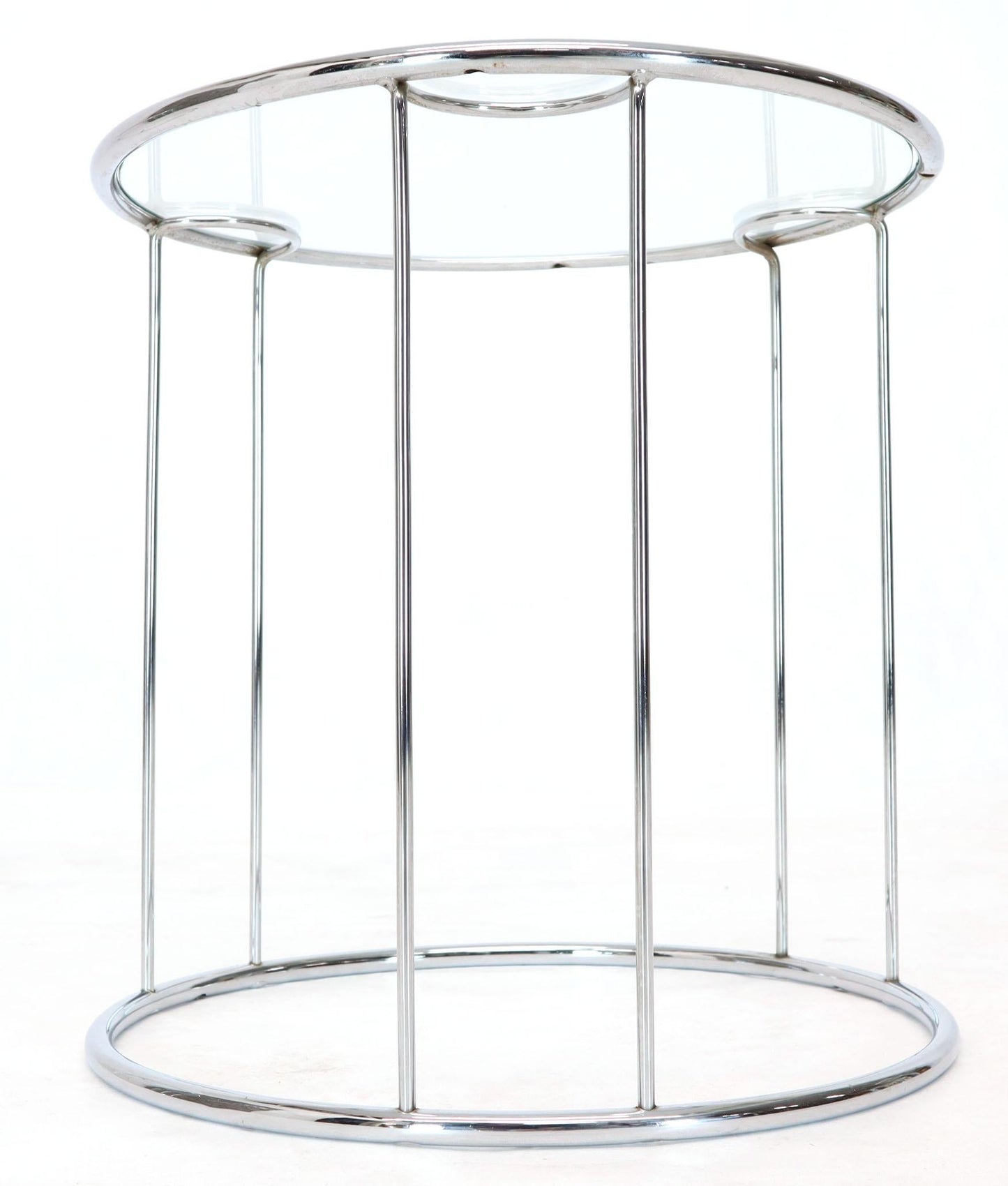 Pair of Round Chrome and Glass Nesting Side End Table 6 Pieces Set