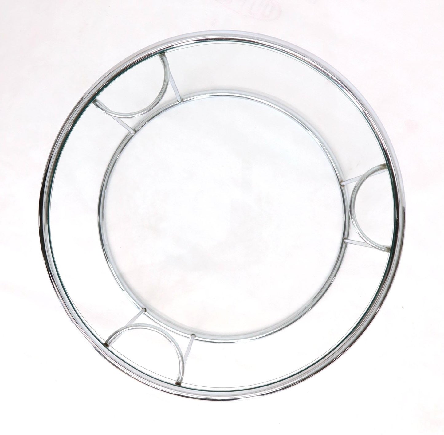 Pair of Round Chrome and Glass Nesting Side End Table 6 Pieces Set