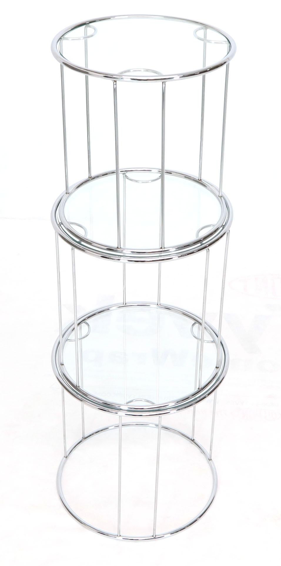 Pair of Round Chrome and Glass Nesting Side End Table 6 Pieces Set