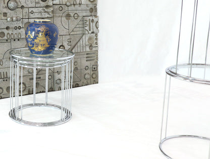 Pair of Round Chrome and Glass Nesting Side End Table 6 Pieces Set