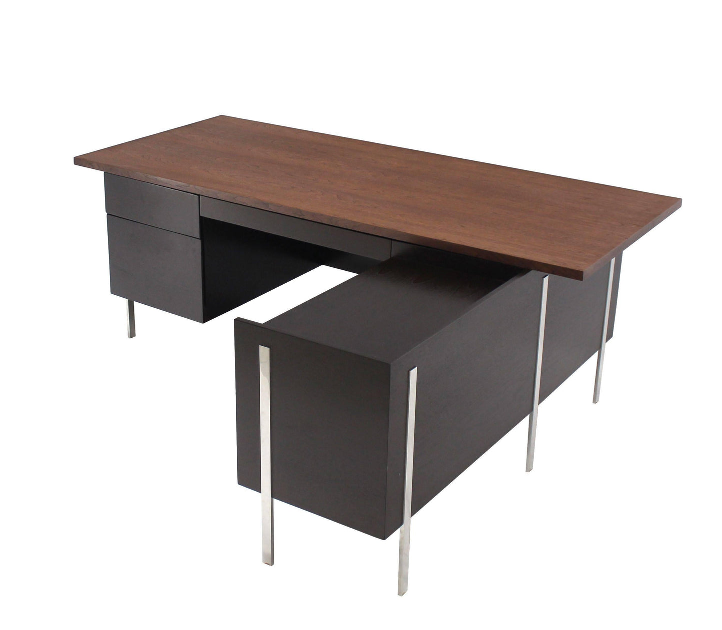 Large L Shape Walnut Desk with Return by Harvey Probber