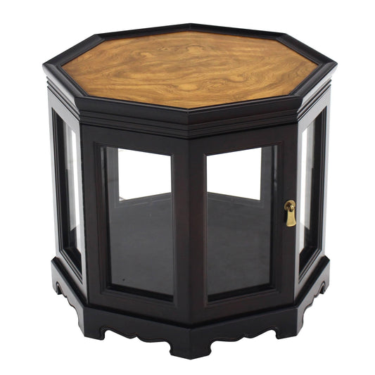 Octagonal Black with Burl Wood Top Cabinet Side Table