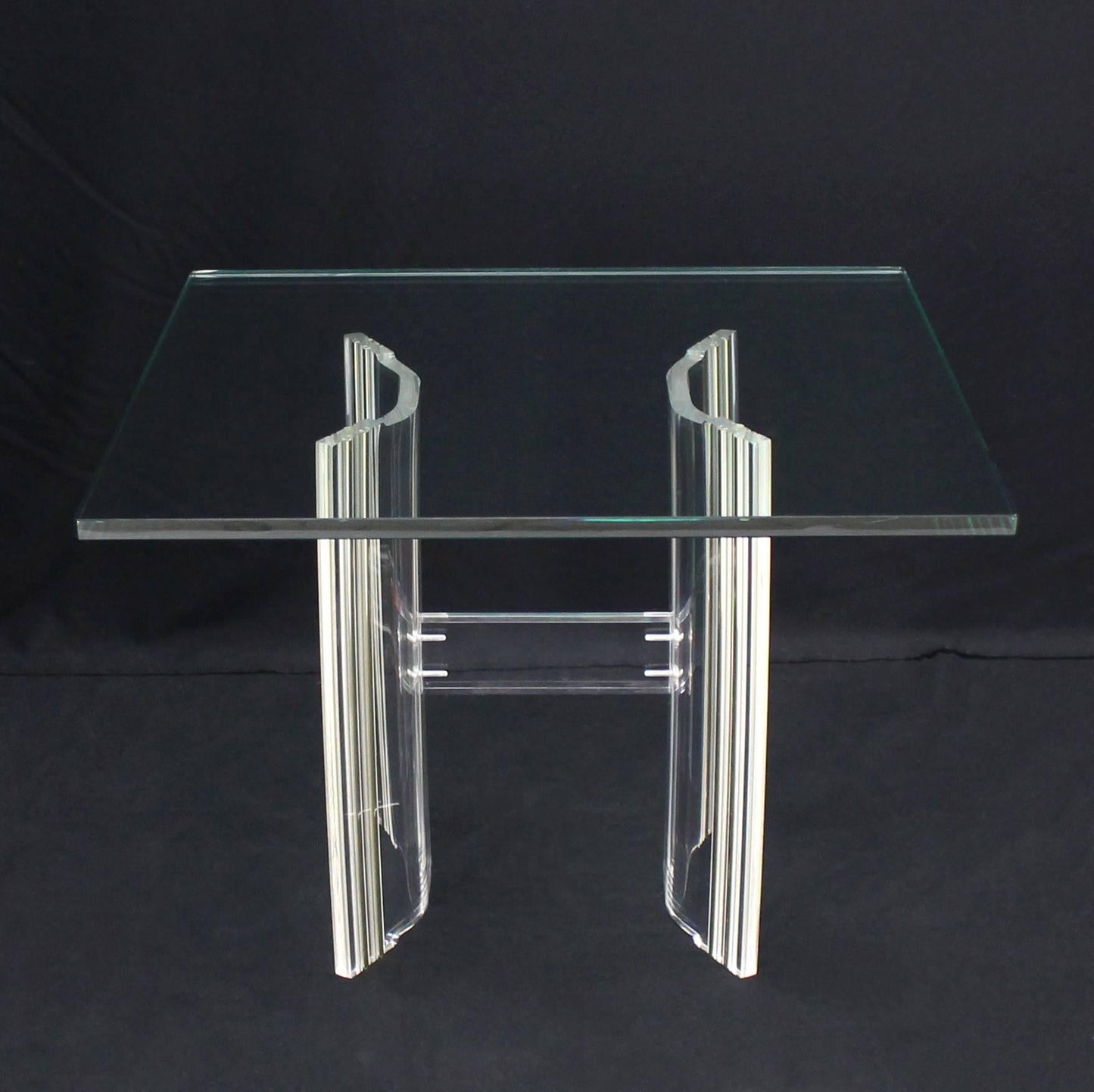 Lucite Base Sqaure Glass Top Occasional Side Table