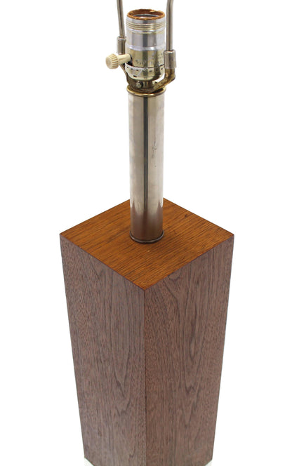 Walnut Cube Shape Table Lamp on Chrome Base