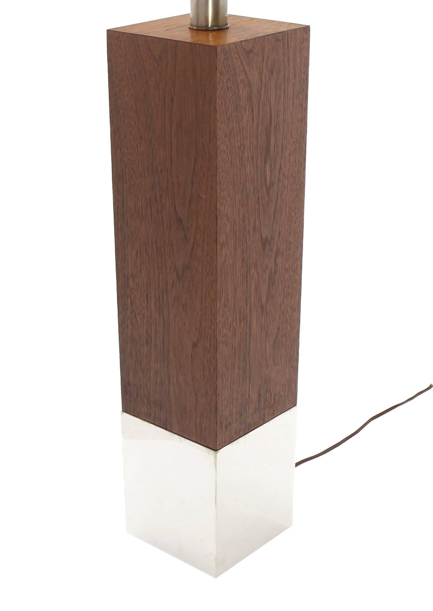 Walnut Cube Shape Table Lamp on Chrome Base