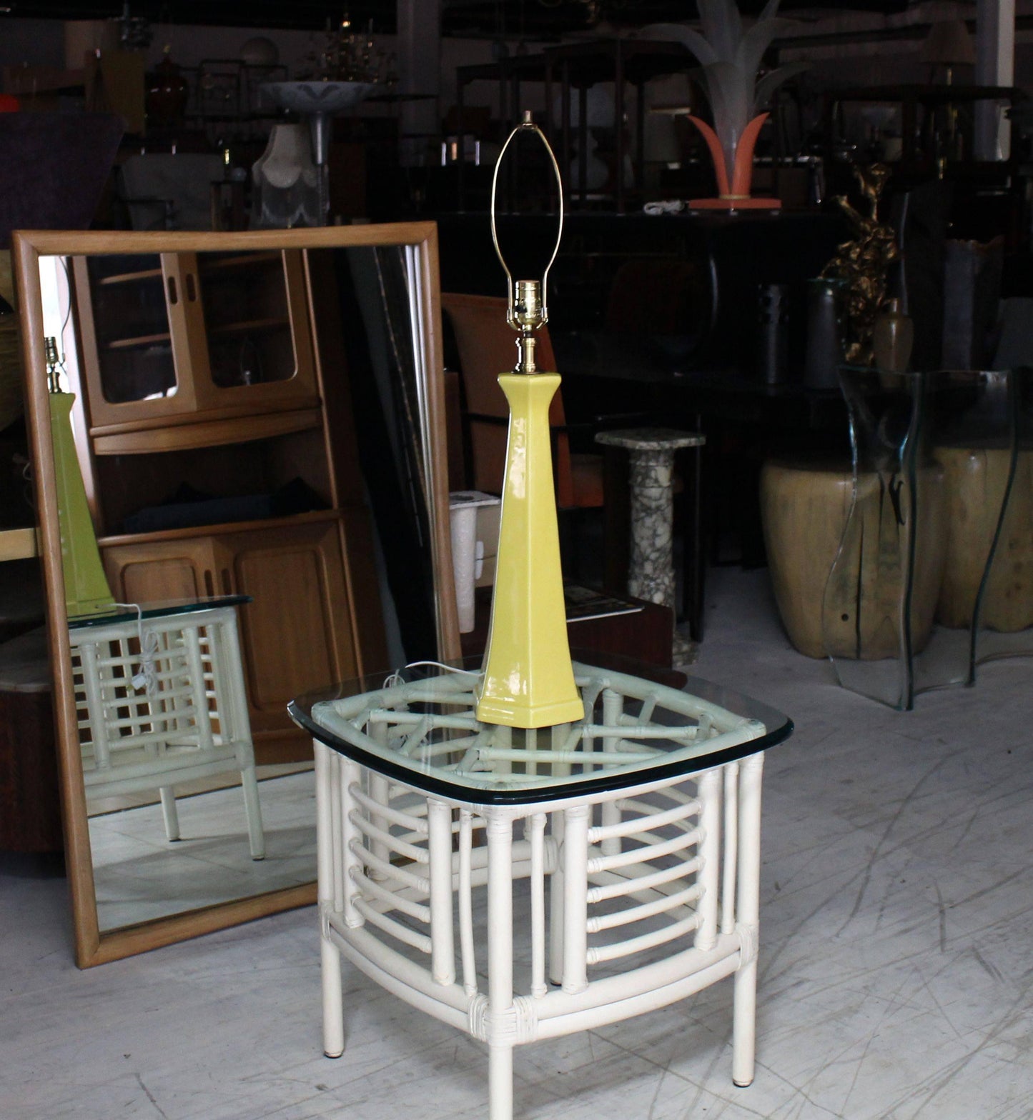 Hexagon Vase Shape Yellow Glaze Pottery Table Lamp