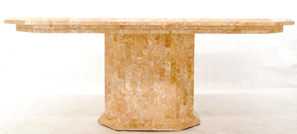 Tessellated Red & White Marble Tile Single Pedestal Rectangular Dining Table