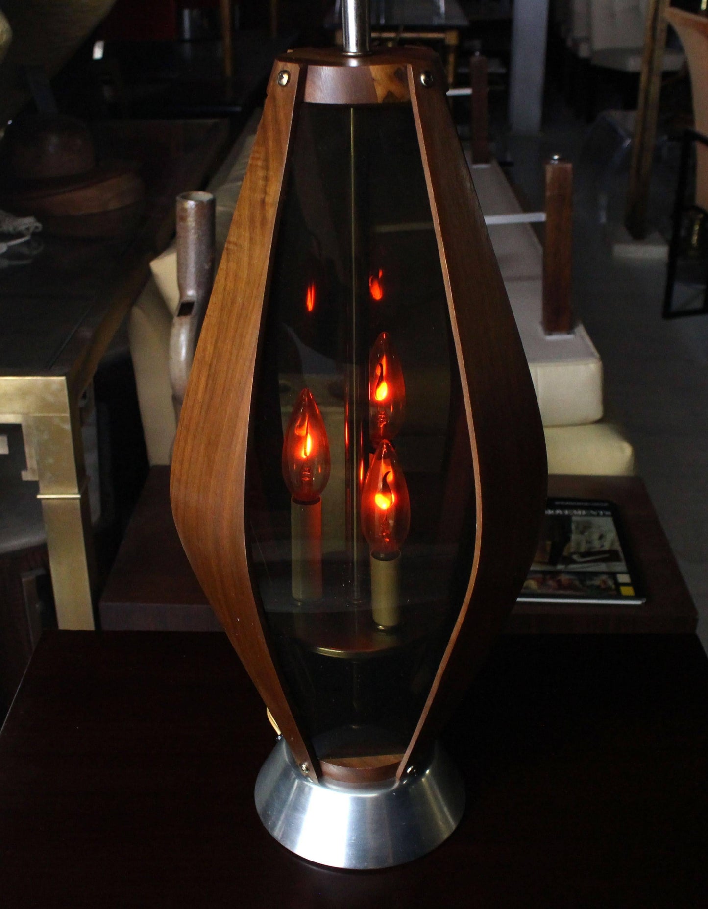 Pair of Mid-Century Modern Walnut Table Lamps