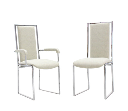 New Upholstery Six Mid-Century Modern Chrome Dining Chairs