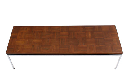 Solid Stainless Steel Heavy Base Rectangular Coffee Table with Parquet Top