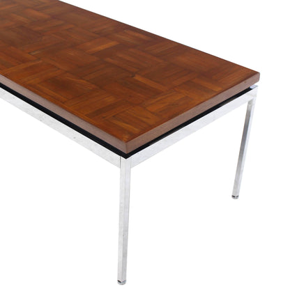 Solid Stainless Steel Heavy Base Rectangular Coffee Table with Parquet Top