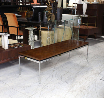 Solid Stainless Steel Heavy Base Rectangular Coffee Table with Parquet Top