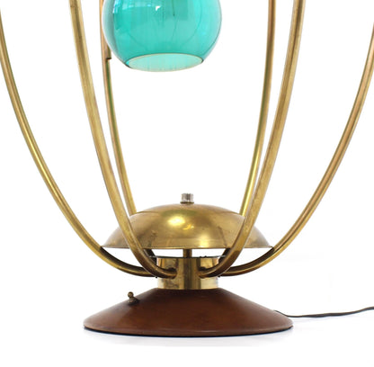 Oval "Bird Cage" Brass Table Lamp Purple Blue Yellow Glass Globe Shades MINT!