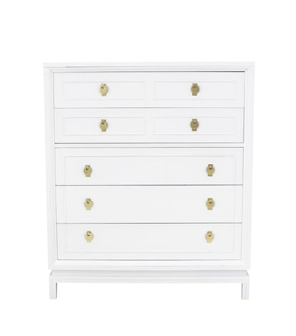 White Lacquer High Chest with Brass Pulls