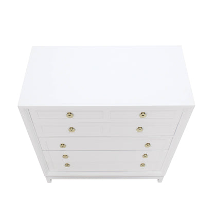 White Lacquer High Chest with Brass Pulls