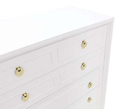 White Lacquer High Chest with Brass Pulls