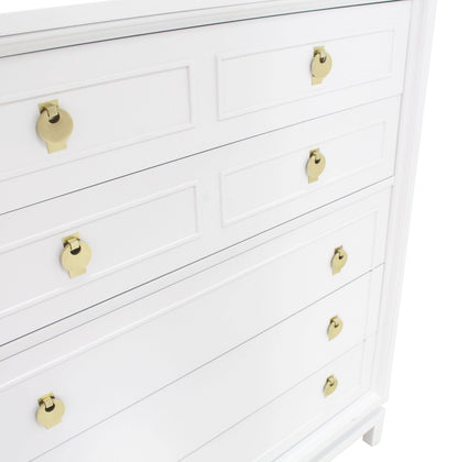 White Lacquer High Chest with Brass Pulls