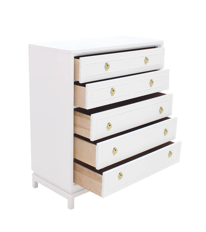 White Lacquer High Chest with Brass Pulls