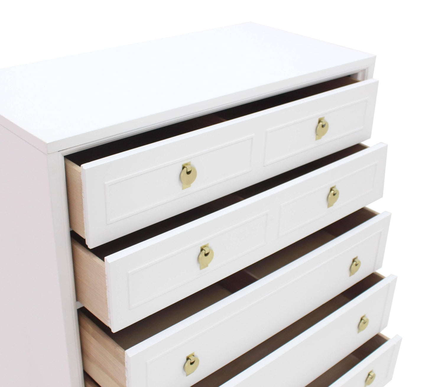 White Lacquer High Chest with Brass Pulls