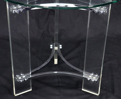 Round Glass Chrome & Lucite Occasional Side End Table Stand Charles Hollis Jones