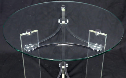 Round Glass Chrome & Lucite Occasional Side End Table Stand Charles Hollis Jones