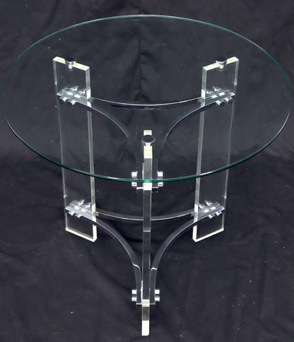 Round Glass Chrome & Lucite Occasional Side End Table Stand Charles Hollis Jones