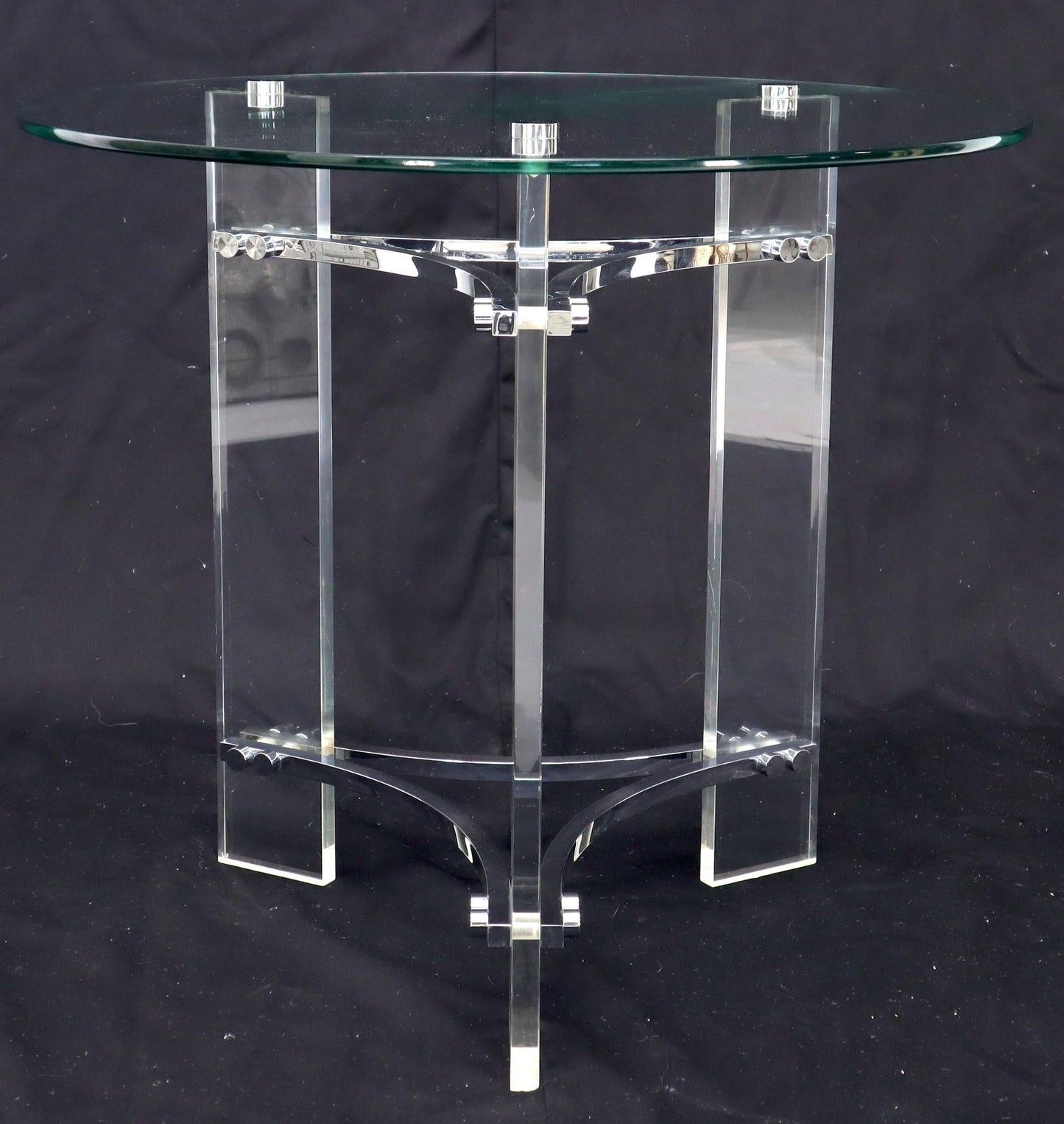 Round Glass Chrome & Lucite Occasional Side End Table Stand Charles Hollis Jones